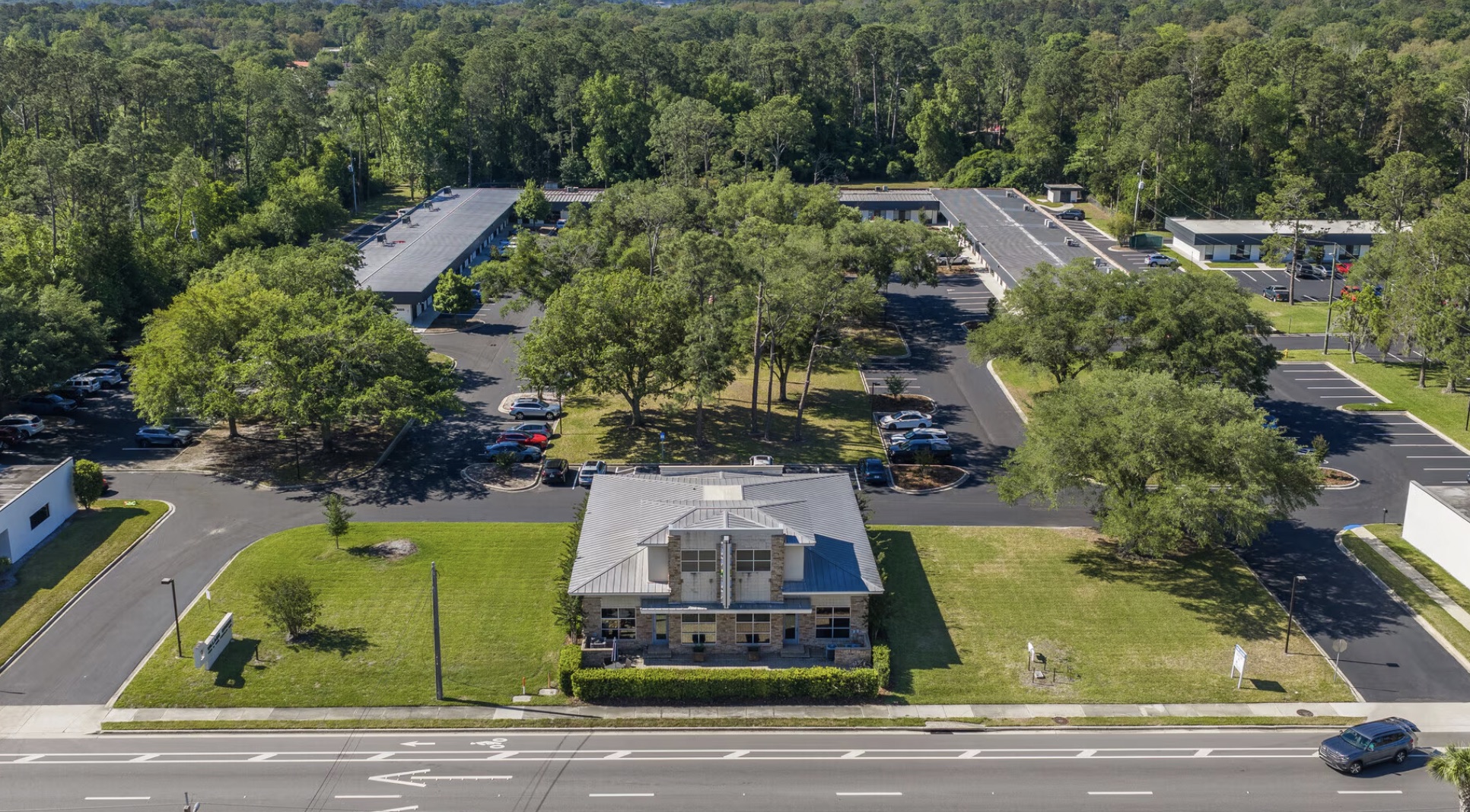Aerial view of The Village Green along Kingsley Avenue